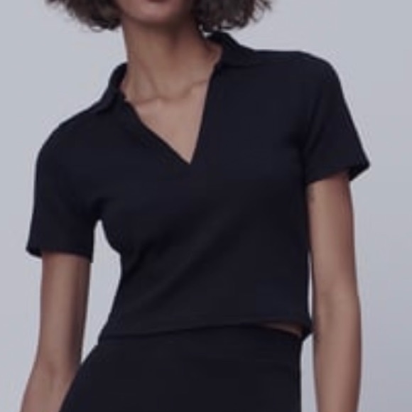 Zara Ripped Crop Polo Shirt - Picture 2 of 2